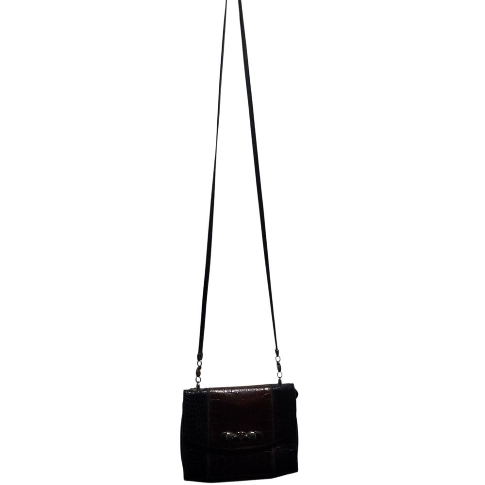 Brighton Black Brown Croc Embossed Leather Crossbody Wallet Purse Organizer